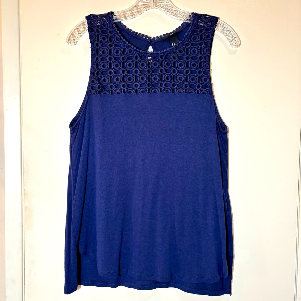 H&M Navy Sleeveless Lace Accent Top